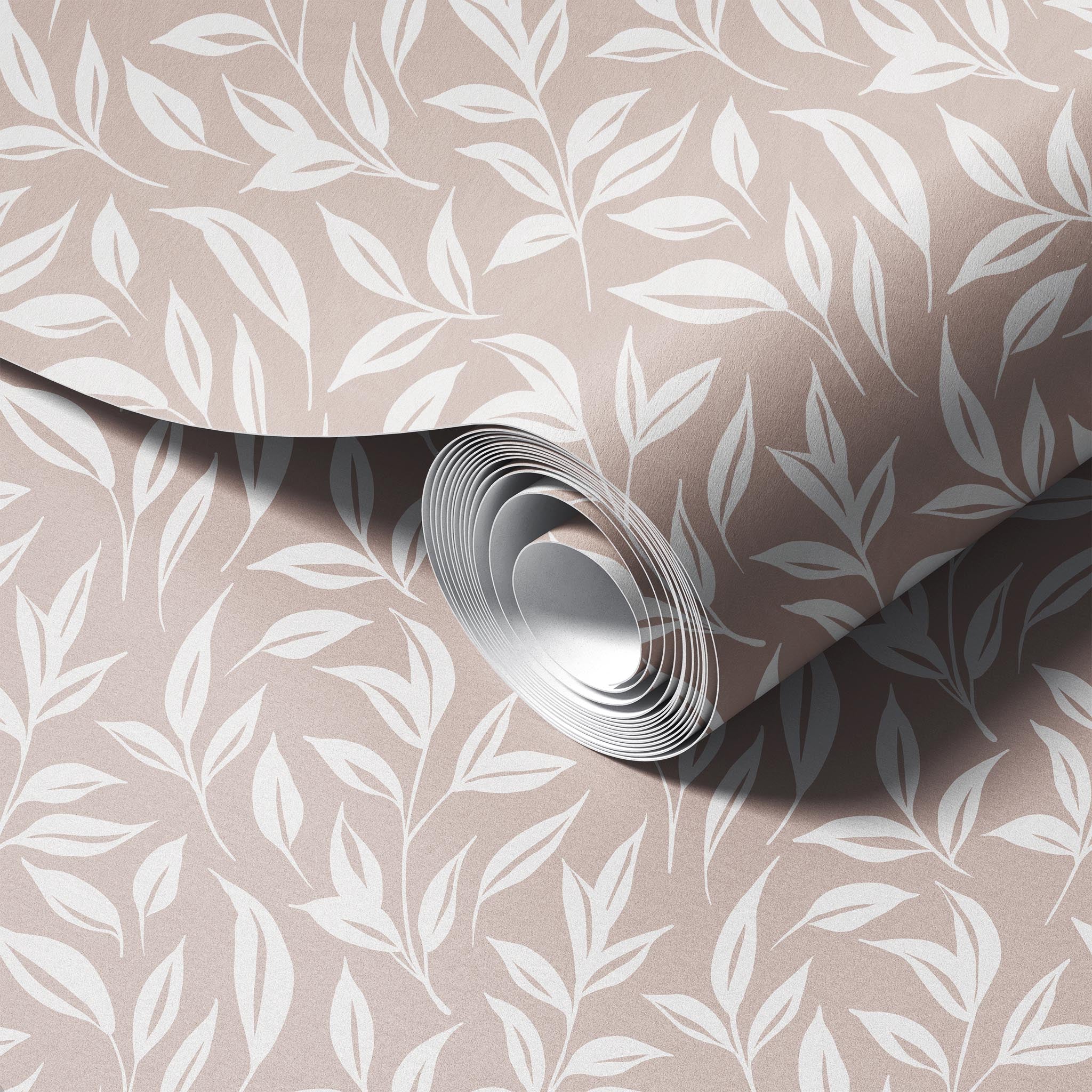 Beige Cream Climbing Leaves peel and stick wallpaper room mockup